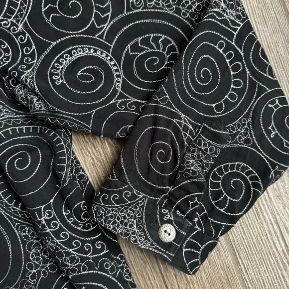 Vtg Laura Ashley Black White Swirl Embroidered Jacket L Whimsigoth Whimsical - Picture 5 of 8